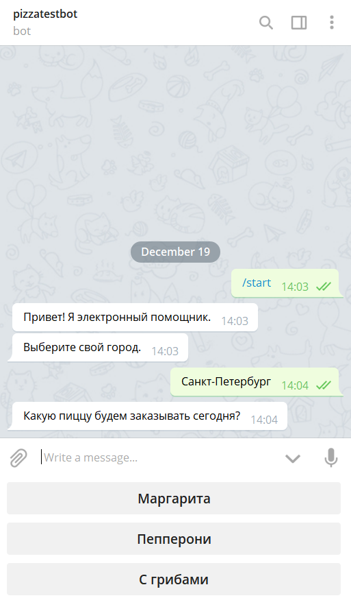 Telegram канал: выбор пиццы