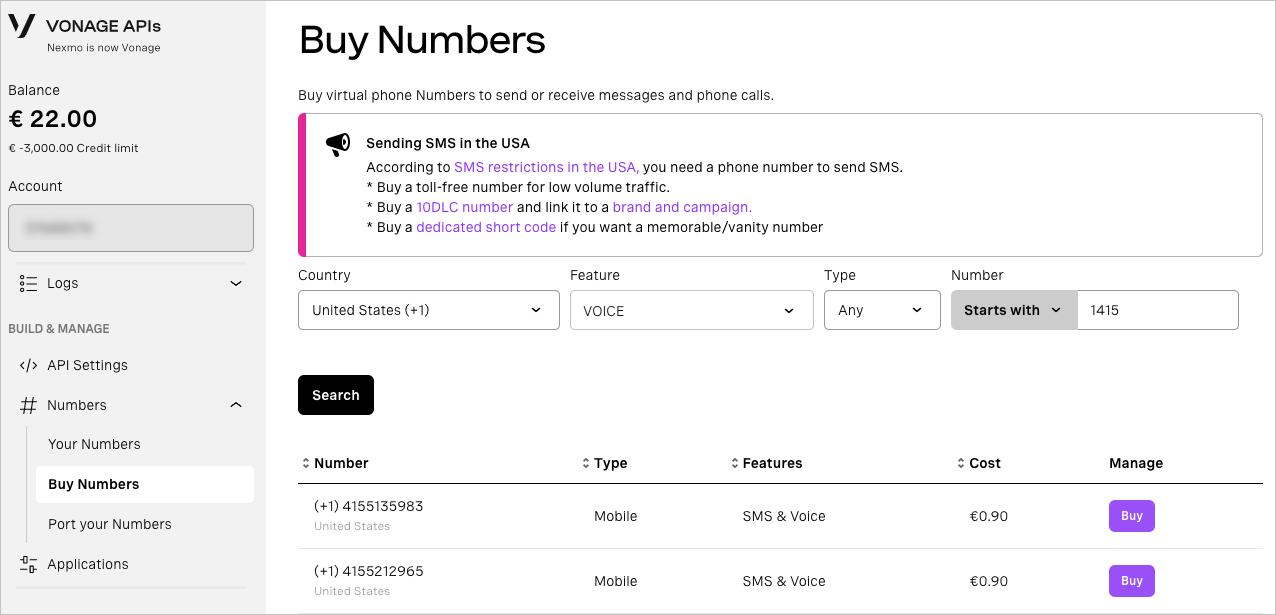 Renting virtual numbers